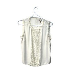Laundry By Shelli Segal Lace Trim Sleeveless Creme Blouse Size XL